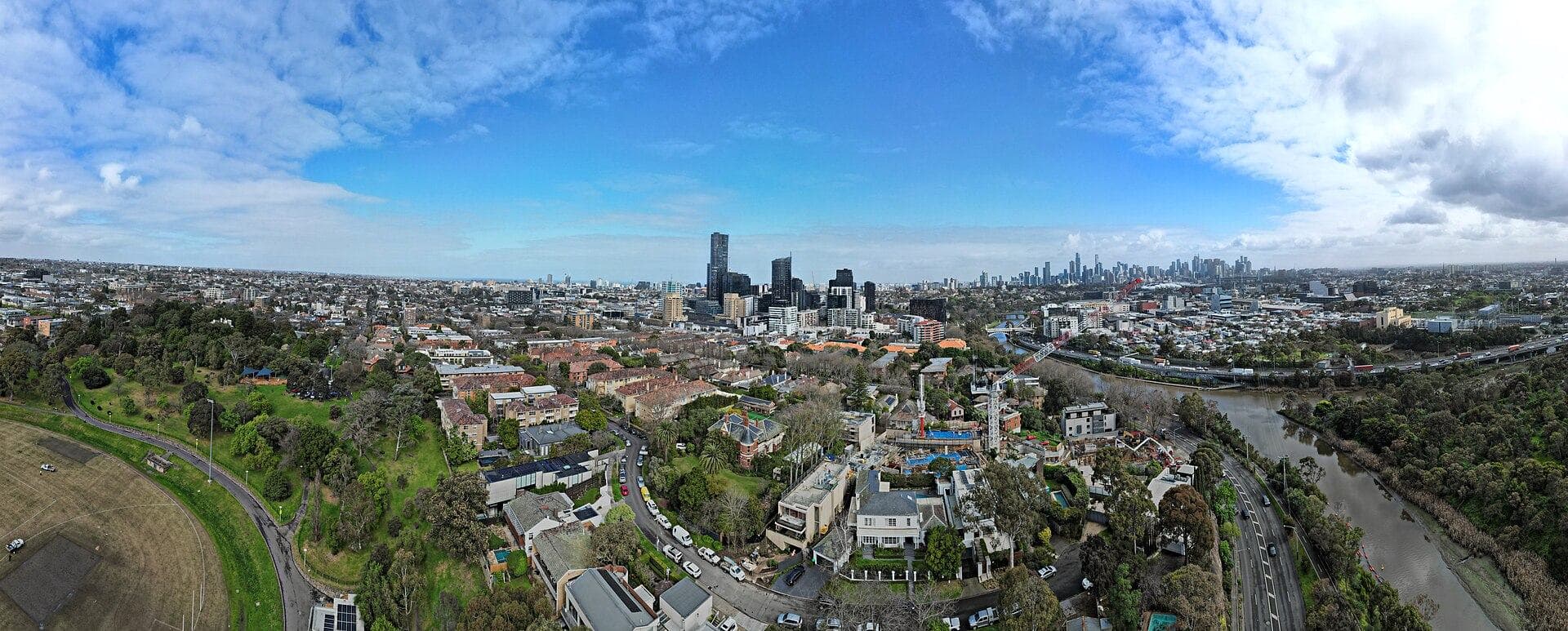 Melbourne CBD and the Yarra from above South Yarra